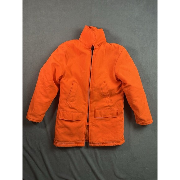 Vintage Dickies Coat Mens Small Made USA Orange Work Quilted Jacket Long Parka - Picture 1 of 8
